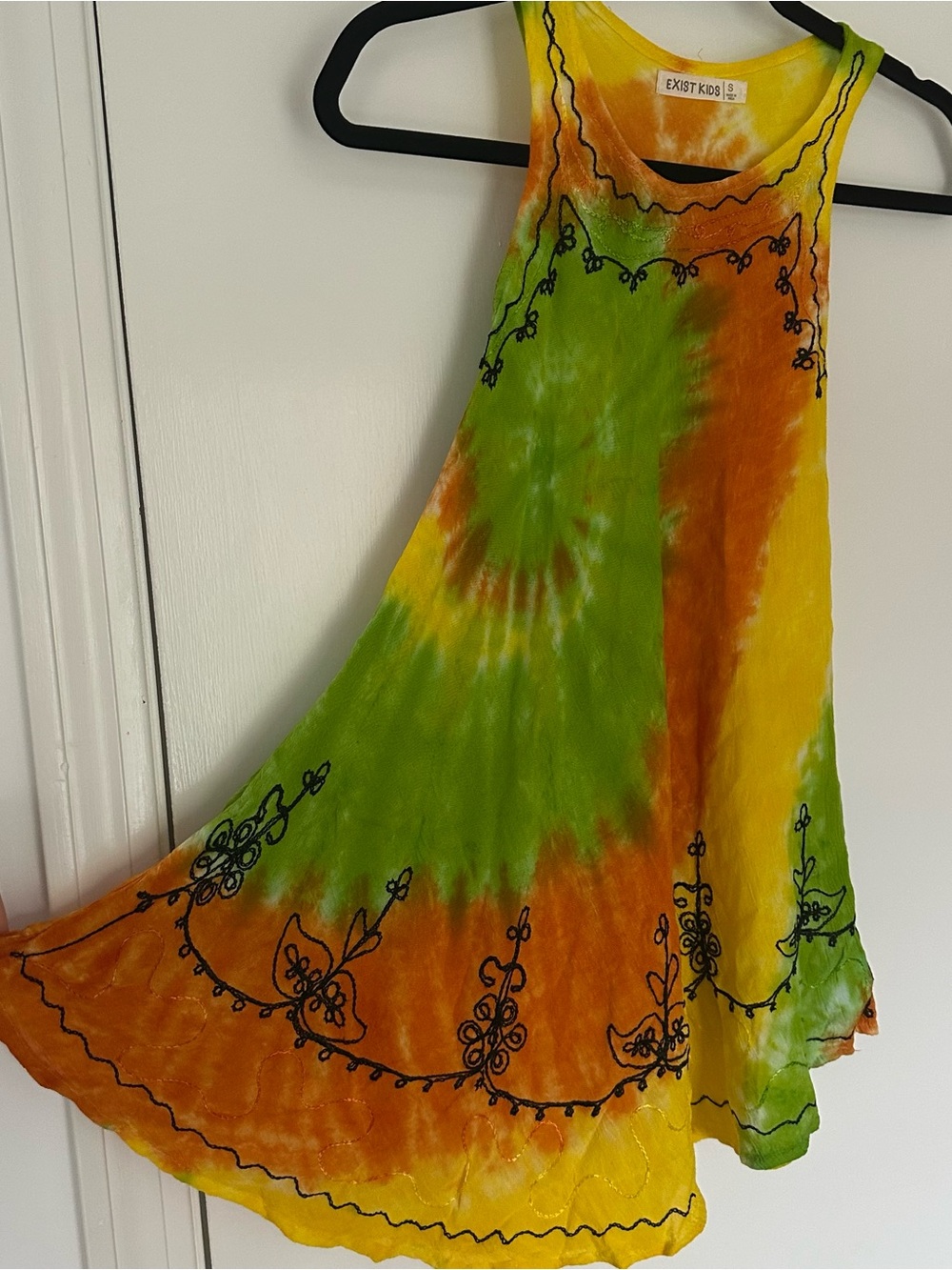 EXIST Kids Orange Green Tie Dye Summer Dress Floral Embroidery size Small